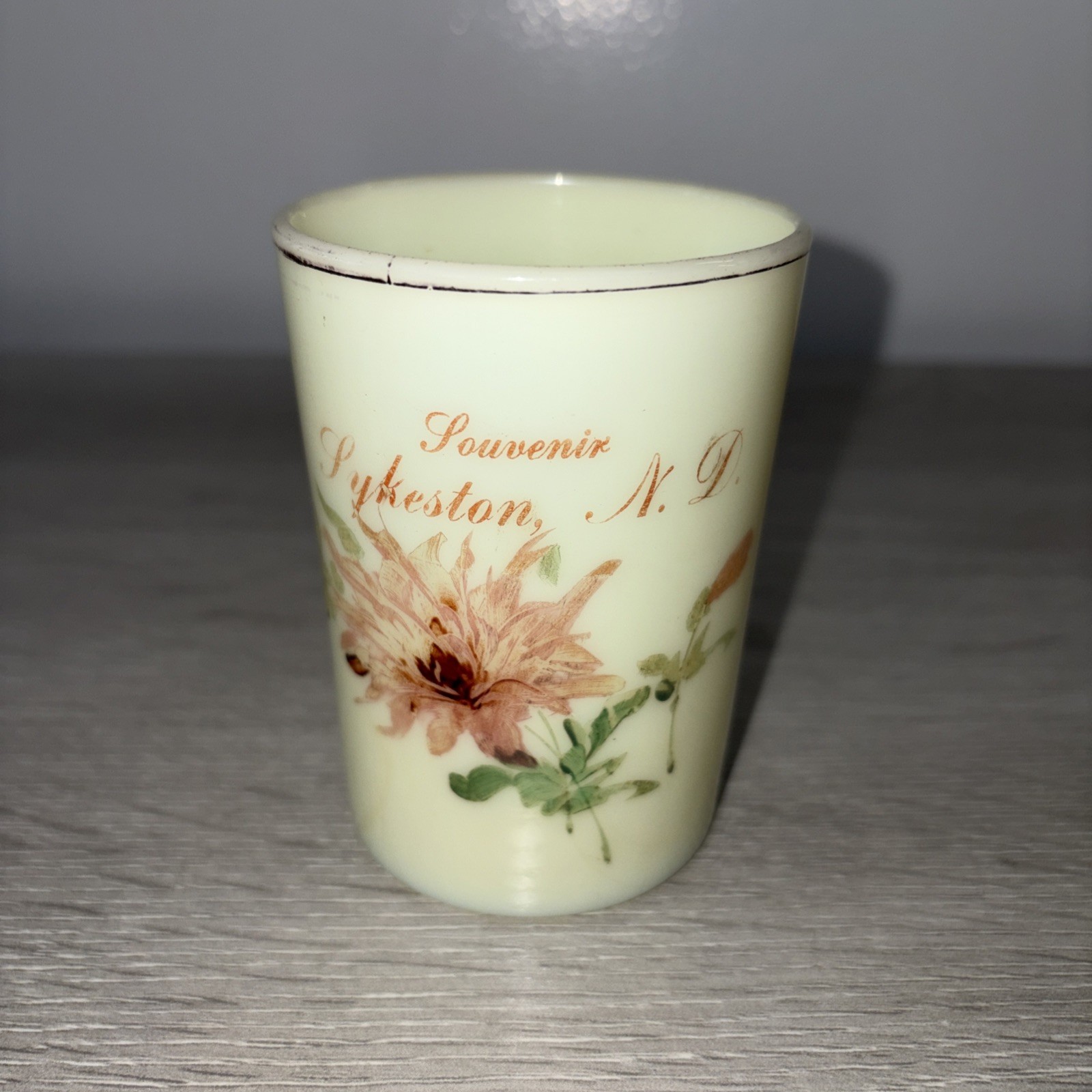 Vintage Sykeston ND Advertising Souvenir Custard Glass UV