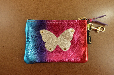 Zina Kao Ombre Metallic Leather Butterfly Applique Kara Wallet New