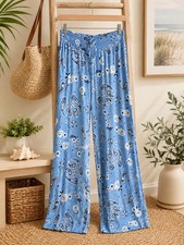 Aerie Blue Paisley Pull-On Straight Leg Pants Women  s Small Boho Viscose
