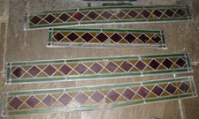 4 Vintage Antique Victorian Leaded Stained Glass Door Panels red green orange