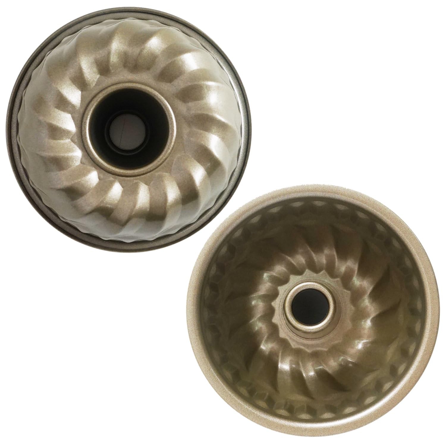 4 PCS 4 Inch Small Bundt Cake Pan, Gold, Nonstick, Carbon Steel,Fluted,Kugelhopf
