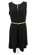 Calvin Klein Dress Women Size 10 Black Sleeveless Lined Belted Career Casual New