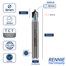 6mm Cut x 3mm RAD x 1/4" Shank TCT Corner Rounding Router Bit