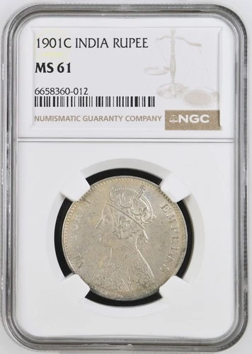 1901 C INDIA Rupee NGC MS 61 Silver coin