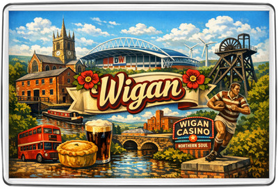 Wigan Wahrzeichen Montage Kühlschrankmagnet Reise Souvenir Geschenk Rugby Kuchen Kanal Fluss