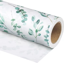 Kraft Eucalyptus Leaves Wrapping Paper Roll - Mini Roll - 17 Inch x 33 Feet - Fl