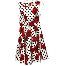 Fit  Flare Dress Sm Retro Vintage Charm Polka Dot Red Rose