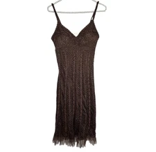 Aspeed Babydoll Crochet Slip Dress XS Y2k Boho Chic Brown Beaded Midi Party Prom