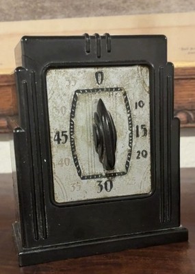 VTG ART DECO Black Metal Mechanical KITCHEN TIMER 