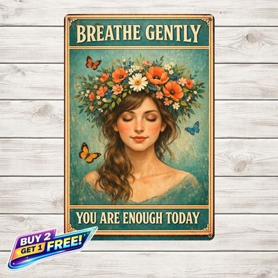 Be Kind Girl Flower Butterfly 8x12 Vintage Inspirational Metal Tin Sign