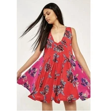 Free People Thought I Was Dreamin Floral Swing Oversized Mini Dress Red Small