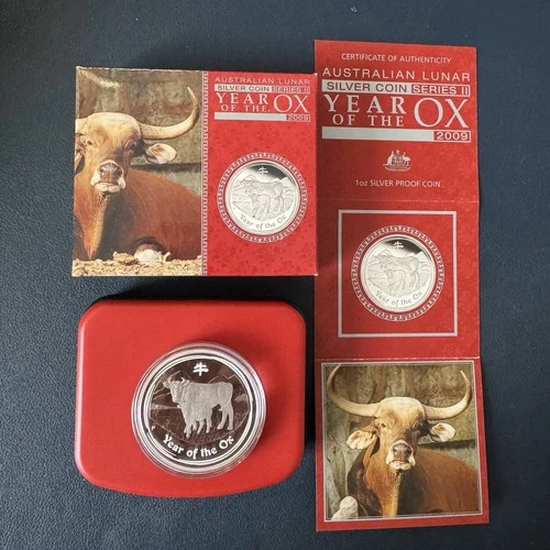 Australia 2009 Year of the Ox Lunar Zodiac $1 1 Oz Pure Silver PROOF in FULL OGP