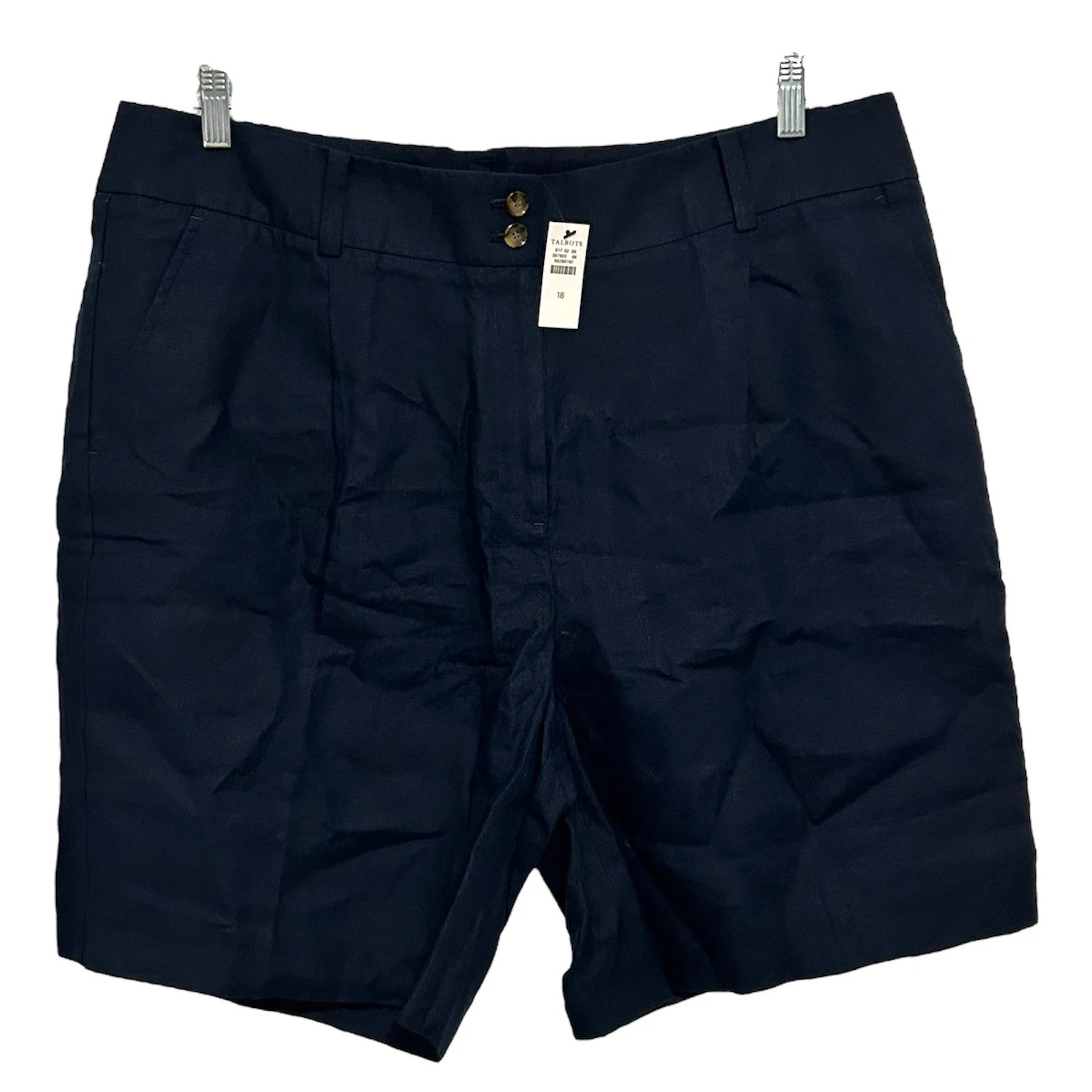 Talbots Linen Pleated Shorts Navy Blue NWT Size 18
