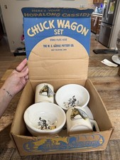 Vtg 1950 s Hopalong Cassidy Chuckwagon Set bowl, mug, plate, 5 pieces