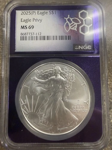 2025 (P) Silver Eagle with Eagle Privy NGC MS69 Purple Core