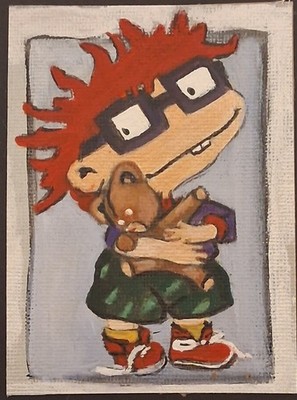 ACEO Chucky Rugrats Baby Teddy Bear titled Easy To Be Happy By Stacy Singleton