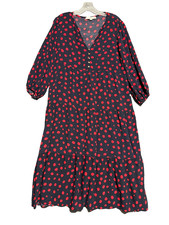 LOFT Flowy Tiered Swing Midi Dress Size M Polka Dot Retro Indie Mod Twee Boho