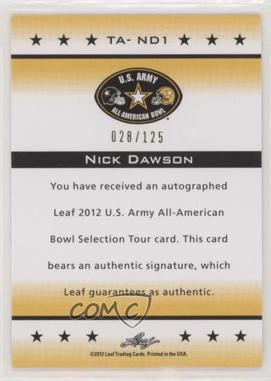2012 Leaf US Army All-American Bowl Selection Tour /125 Nick Dawson #TA-ND1 Auto - Image 2 of 2