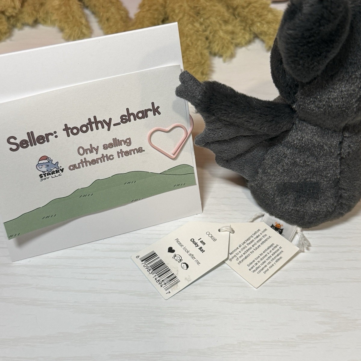 Jellycat Ooky Bat BNWT - Retired & Very Rare - 100% Authentic Fast