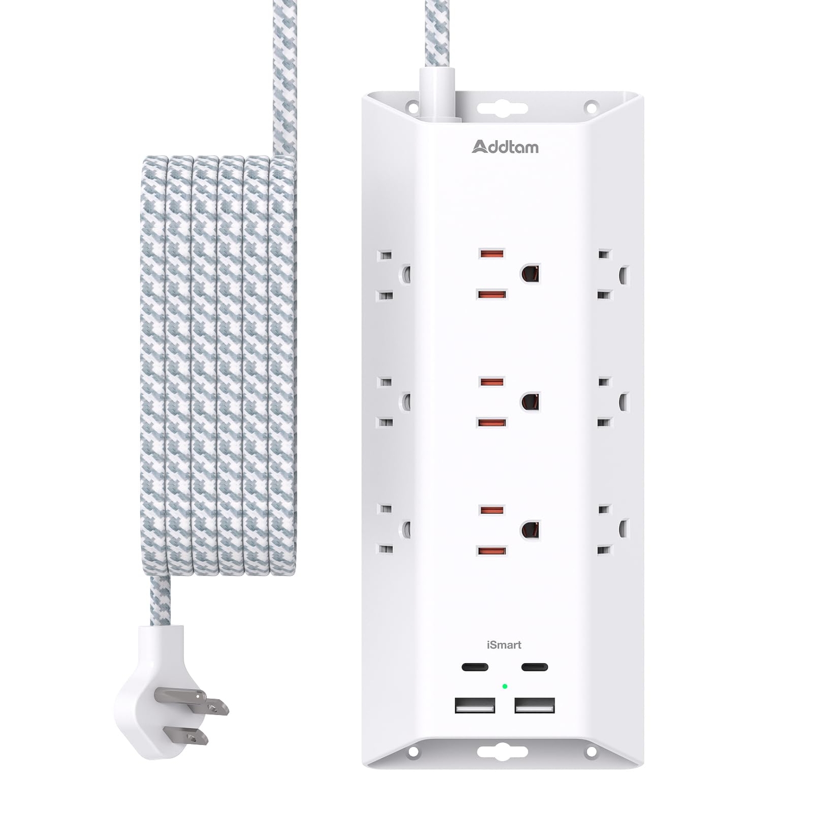Surge Protector Power Strip 10 ft Flat Plug Extension Cord with 4 USB Wall Ch...