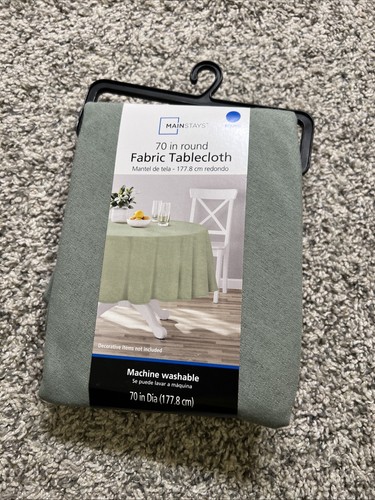 Mainstays 70 Inch Round Fabric Tablecloth, Hedge Green, New With Tags