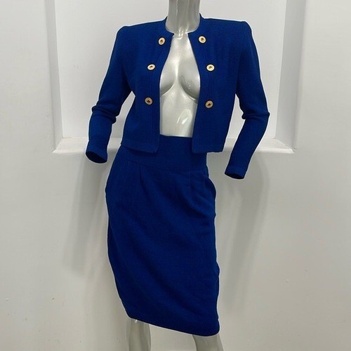 Tuta St. John By Marie grigia donna vintage 80 maglia manica lunga gonna blu taglia 4 - Foto 15 di 15