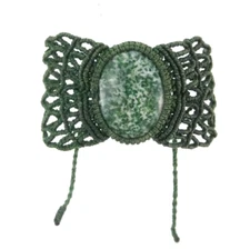 6.5" Macrame Green Tree Agate? Boho Bracelet Wide Adjustable