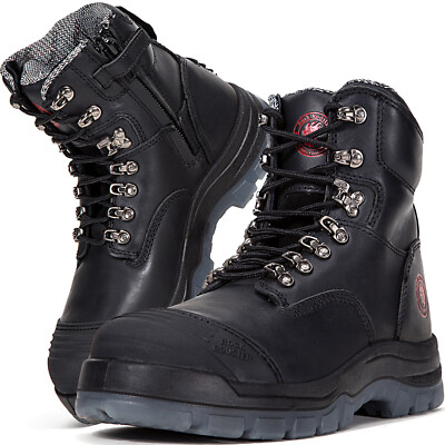 ROCKROOSTER Wide 7 inch Steel Toe Zipper Work Boots for Men,  Slip On Work Shoes
