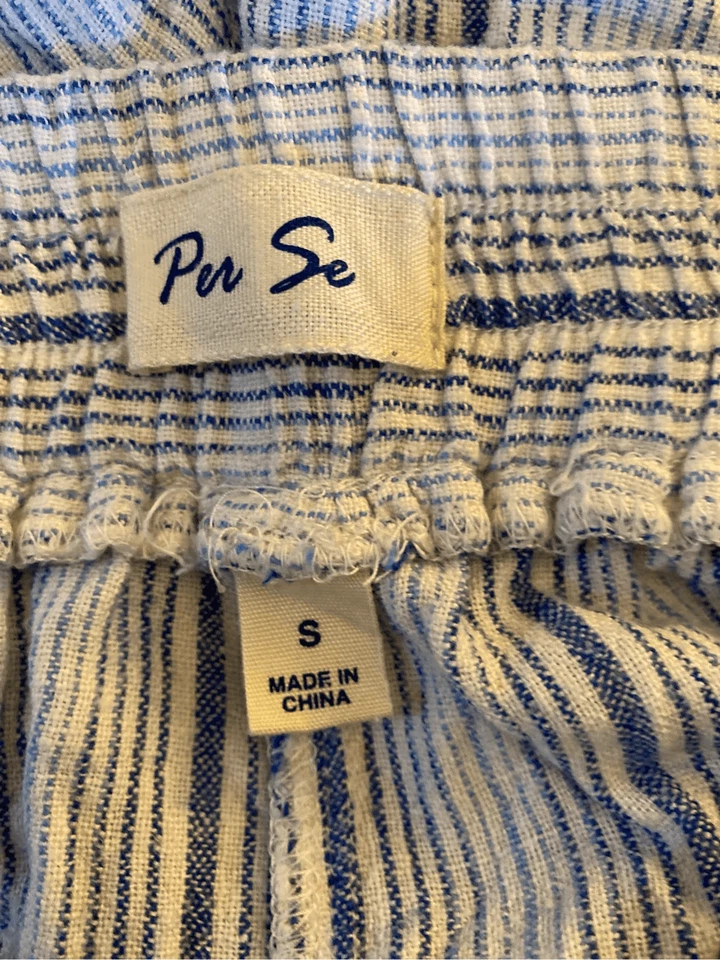 Per Se women’s khaki, blue and white striped linen blend shorts, size small - Image 4 of 4