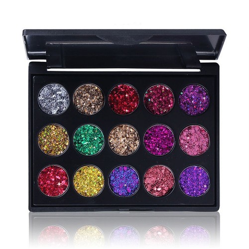 US Glitzer Lidschatten 15 Farben Matt Make-up Kit Schimmer Lidschatten Pulver Palette - Bild 12 von 12