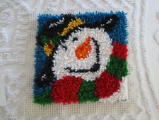 COMPLETED Hand Crafted SNOWMAN LATCH HOOK PILLOW or WALL HANGING - 12" x 12"