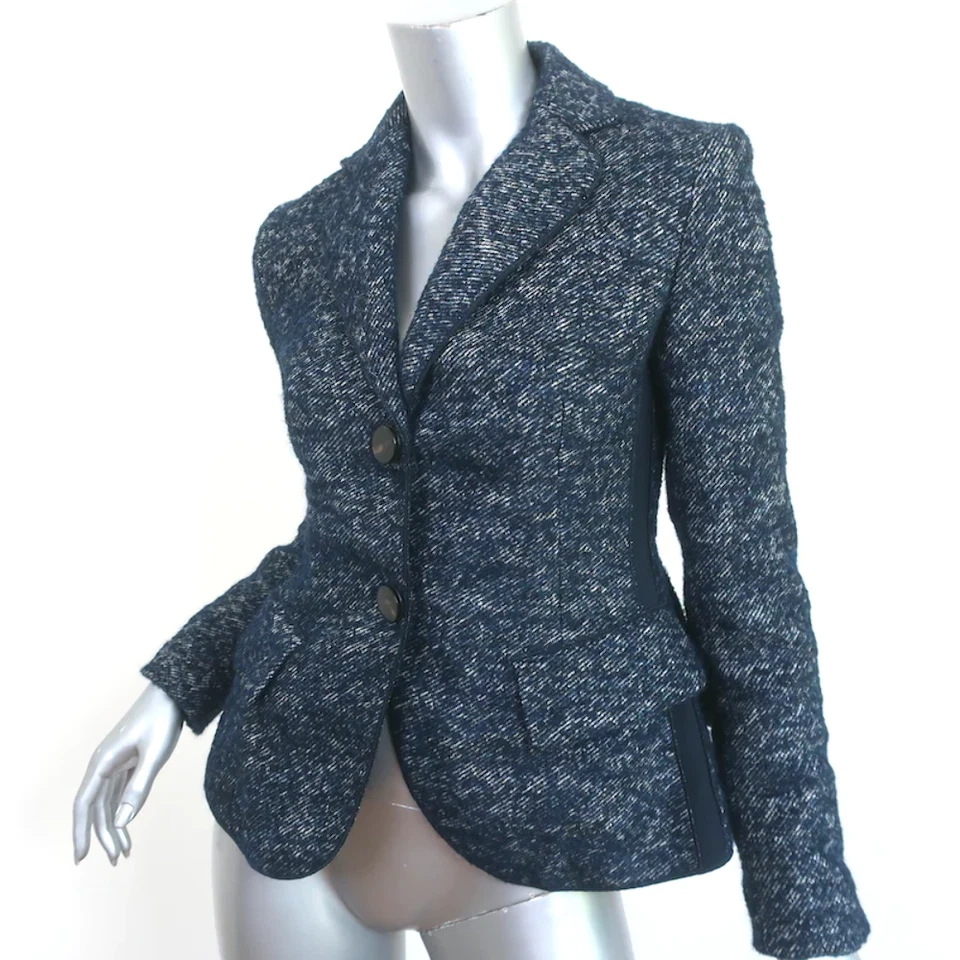 Chaqueta Sportmax Defile Tweed Azul Marino Mezcla Mohair Talla US 2 Blazer Dos Botones Foto 2 de 4