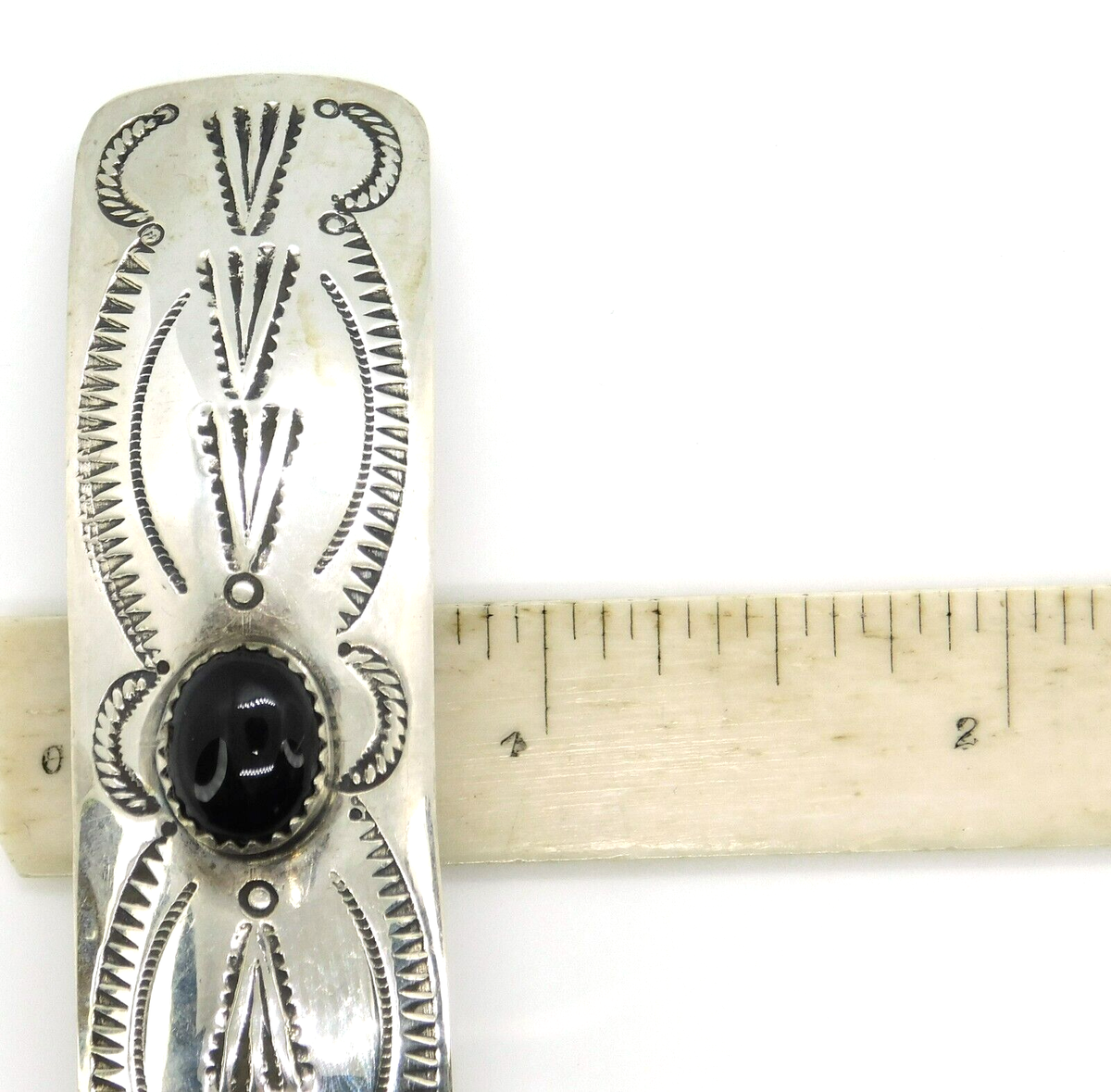 VTG Sterling and Onyx Barrette Made in France Vintage Victorian French Barrette 80MM- Thick Hair Barrette  main image 4