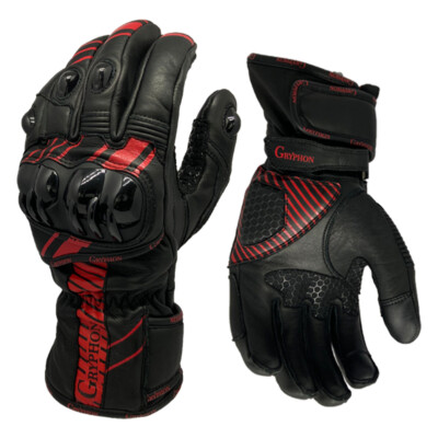 Gryphon Chicane Black/Red Leather Motorcycle Riding Gloves Men's Sizes SM - 2XL