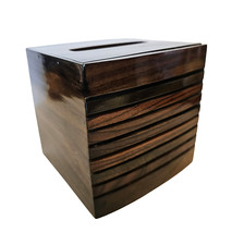 Croscill Slat Style Dark Wood Tissue Holder Box Square MCM Style 6" tall Read