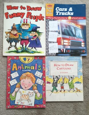 Lot 4 Kids Children's Learn to Draw books: Cartoons Animals Cars & Trucks 