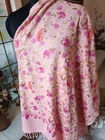 Coral Pink-Orange Floral Scarf Crewel Embroidery 100% Cashmere Pashmina Kashmiri