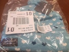 NEW Eddie Bauer Beanie Pom Hat - Aqua/Multicolor Hearts - S/M - FREE SHIP 