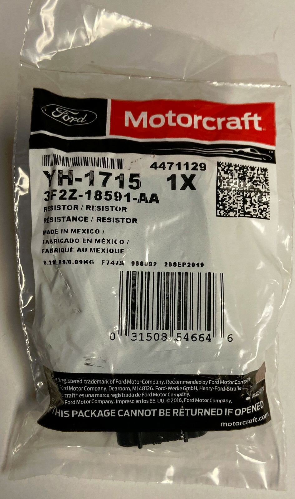 YH1715 New OEM Genuine Motorcraft OEM HVAC Blower Motor Resistor 3F2Z