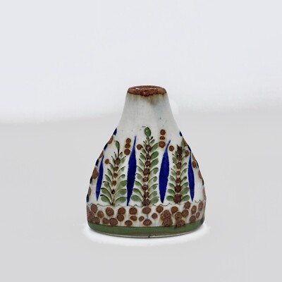 Erandi Tonala Mexico Bud Vase Ornate Leaves & Flowers Natural 3 in. Signed