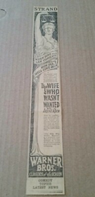 1926 The Wife Who Wasn't Wanted Movie Newspaper Ad Warner Bros Irene Rich