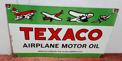 Texaco Airplane Motor Oil Porcelain Enamel Sign 24 x 14 Inches 1 Sided