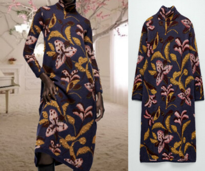ZARA WOLLE JACQUARD STRICKKLEID KLEID STICKEREI EMBROIDERED KNIT LONG DRESS WOOL