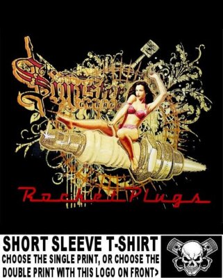 Sinister Garage Rocket Spark Plugs For Cars Motorcycles Pinup Girl T-shirt WS55