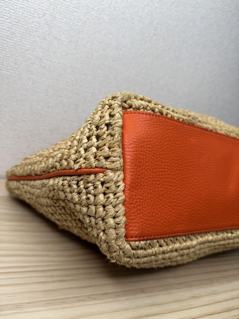 Tory Burch Tote Bag Straw Raffiaorange Leather Summer Shoulder：JP