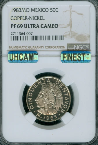 1983 MEXICO 50 CENTAVOS NGC PF69 UCAM MAC UHCAM & SPOTLESS  995 ISSUED RARE *