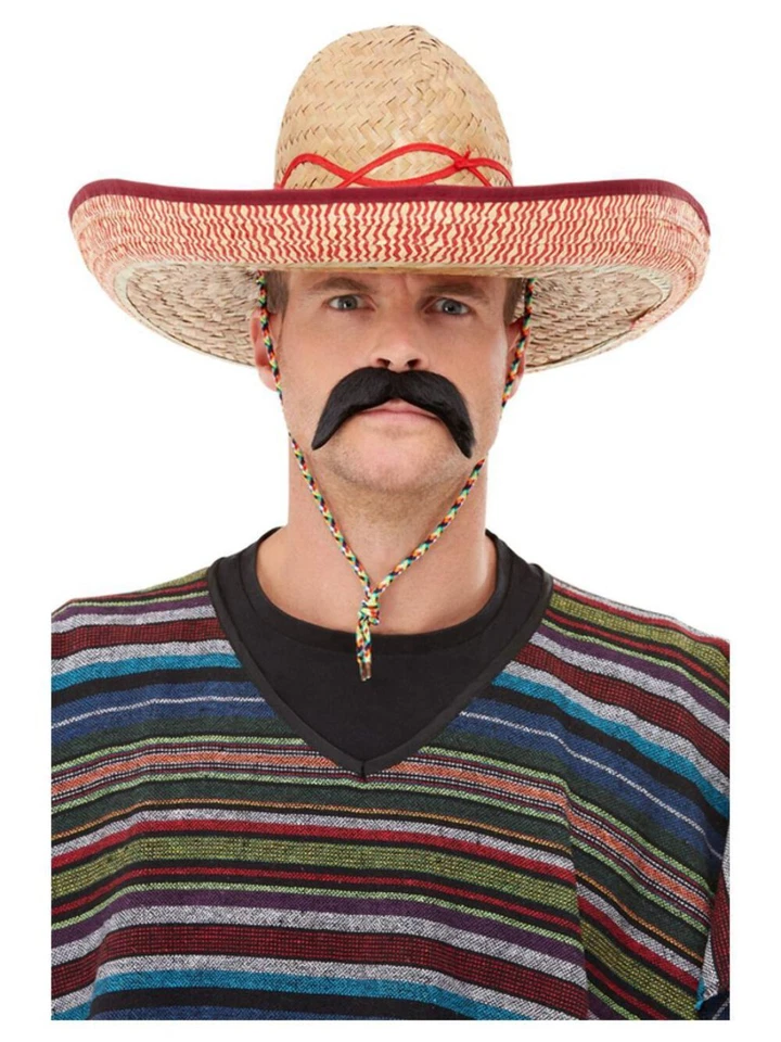 Mexikanisch Sombrero Erwachsene Groß Stroh Bandit Hut Einheitsgröße Kostüm - Bild 1 von 1