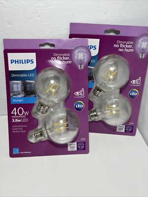 Philips 40-Watt Equivalent Daylight G25 Dimmable LED Light Bulb 2-Pack -lot Of 2