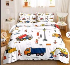 CVHOUSE Excavator Tractor Bedding Full Size Duvet Cover Construction Trucks 3 Pc