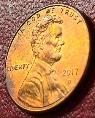 USA 2017 D 1 CENT LINCOLN KM#201 Sehr guter Erhaltungszustand ~ getönt